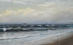 Seascape with Distant Boats by Alfred Thompson Bricher, Pastel on paper Marked lower right A Bricher, offered Oct 2025