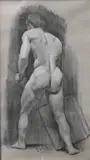 Juan Luna, Academy Study of a Nude Man, Charcoal, colored pencil on paper
