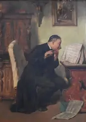 Friedrich Pondel, The Clergyman Practicing the Flute, Oil on wood panel
