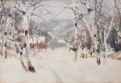 John Whorf, Winter Birches Landscape, Watercolor on paper