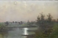 John Olsen Hammerstad, Buffalo at the River, Oil on canvas