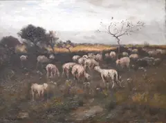 Carleton Wiggins, Flock of Sheep, Oil on canvas