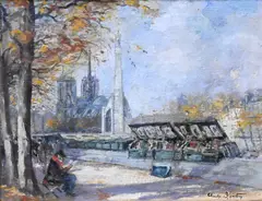 Quai de la Tournelle et Statue St. Genevieve by Charles Blondin, Oil on canvas, offered Oct 2025