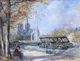 Charles Blondin, Quai de la Tournelle et Statue St. Genevieve, Oil on canvas