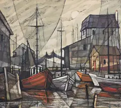Pati Bannister, Fishing Boats, Oil on board