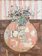Marek Halter, Still Life with Vase of Flowers, Oil on board