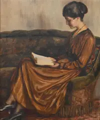 Hermann Gehrich, Woman Reading, Oil on paperboard