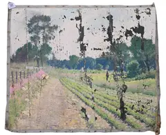Frank DuMond, Farm in Old Lyme with Flower Blossoms, Oil on loose canvas