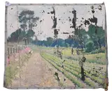 Frank DuMond, Farm in Old Lyme with Flower Blossoms, Oil on loose canvas
