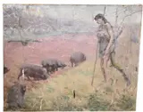Frank DuMond, The Sorceress Circe Transforms Odysseus's men into pigs after they land on her island, Oil on canvas