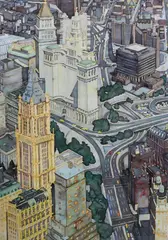 Lower Manhattan Streets, New York City by George Harkins, Watercolor on paper, offered Jul 2025