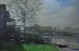 Daniel Cressman, View From Boathouse Row, Oil on board