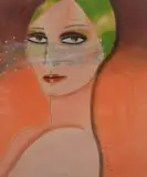 David Croland, Portrait of a Woman in a Green Turban, 1973, Mixed media, pastel on paper