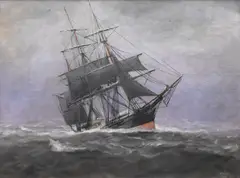 William Frederick Paskell, Clipper Ship "Red Jacket" in a Storm, Oil on canvas
