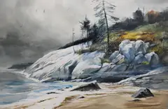 Coastal Rocks Seascape Study by Harvey Whitney Kidder, Watercolor on paper, offered Jun 2025