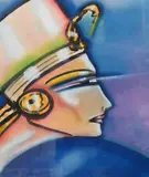 David Croland, Portrait of Nefertiti in Egyptian Headdress, 1975, Mixed media, pastel, watercolor on paper