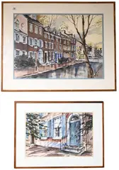 William Welch, Town House Houses, Front Door, 1981, Watercolor