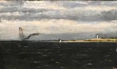 Samuel Harkness McCrea, Coastal View with Lighthouse, 1887, Oil on canvas