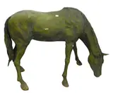 Jim Davidson, Life Size Cast, Bronze Horse Statue in green verdigris patina standing in grazing position, bent