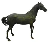 Jim Davidson, Life Size Cast, Bronze Horse Statue in verdigris patina, having raised head, slightly open mouth