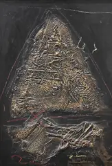 Yigal Tumarkin, Untitled (Triangle Composition), Mixed media, oil, iron, on board