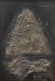 Yigal Tumarkin, Untitled (Triangle Composition), Mixed media, oil, iron, on board