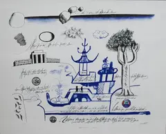 Saul Steinberg, Blue Pagoda 2, 1966, Pencil