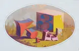 Fernando Maza, Surrealist Composition "E.C.2", 1974, Watercolor gouache on paper