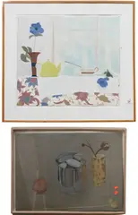 Enid Munroe, Still life of fruit on a checkered table, 1968, Oil on board
