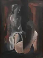 Béla Kádár, Nudes with Veil, circa 1936, Tempera on board