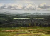 J. Thomas R. Higgins, Crowell Pond from Berry Hill, 1982, Oil on linen canvas