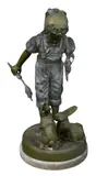 Jim Davidson, Life Size Girl Feeding Rabbits with Carrots Cast, Bronze in verdigris patina on cement base