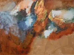 James Grabowski, Untitled abstract, collage Mixed media acrylic, gold foil, fabric on canvas