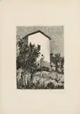 Giorgio Morandi, Paesaggio (Casa a Grizzana), 1927, etching on zinco