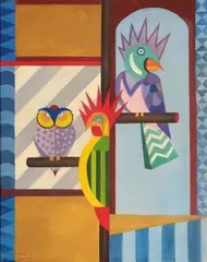 Fortunato Depero, Civetta e pappagalli, 1917, oil on canvas