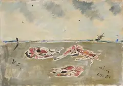 Filippo de Pisis, Aragostine in riva al mare, 1950, oil on canvas board