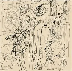 Jean Dubuffet, Paysage avec personnages, 1958, inchiostro on paper