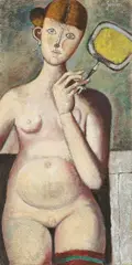 Franco Gentilini, Ragazza nuda con ventaglio, 1961, oil on canvas sabbiata