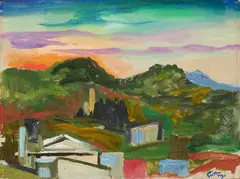 Renato Guttuso, Avigno con la torre e il Sacro Monte, 1961, oil on canvas