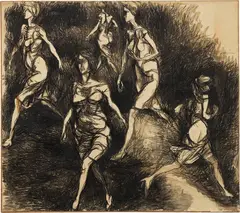 Renato Guttuso, Donne di notte (Figure che camminano), 1959, conté and gouache on paper applicata on canvas