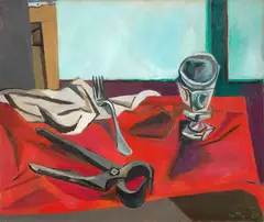 Renato Guttuso, Forchetta, bicchiere e tenaglia, 1946, oil on canvas