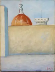 Ottone Rosai, Paesaggio di Firenze (Muro, Cupola di Santa Maria del Fiore e cuspide del Campanile di Giotto), 1954, oil on canvas