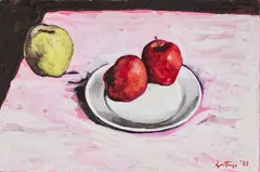Renato Guttuso, Natura morta con piatto (Mele con piatto), 1973, oil on compensato