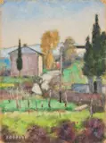 Ardengo Soffici, Paesaggio, casa del Berna, oil on card