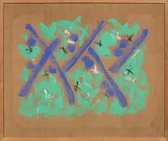 Salvatore Emblema, Senza titolo, 1985, terra colorata on canvas di juta