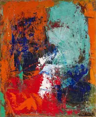 Alfredo Chighine, Figura celeste su fondo rosso, 1954, oil on canvas