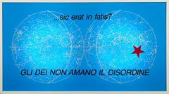 Eugenio Miccini, Gli dei non amano il disordine, 1990, screenprint on plexiglass and neon