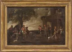 Cornelis de Wael, Sosta di un gruppo di viaggiatori presso una locanda, oil on canvas