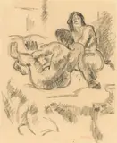 Ardengo Soffici, Due nudi, 1910, pencil Conté on paper applicata on cardboard
