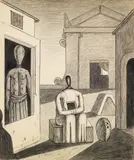 Giorgio de Chirico, Il pomeriggio inquietante, 1972, pencil and tempera on cardboard